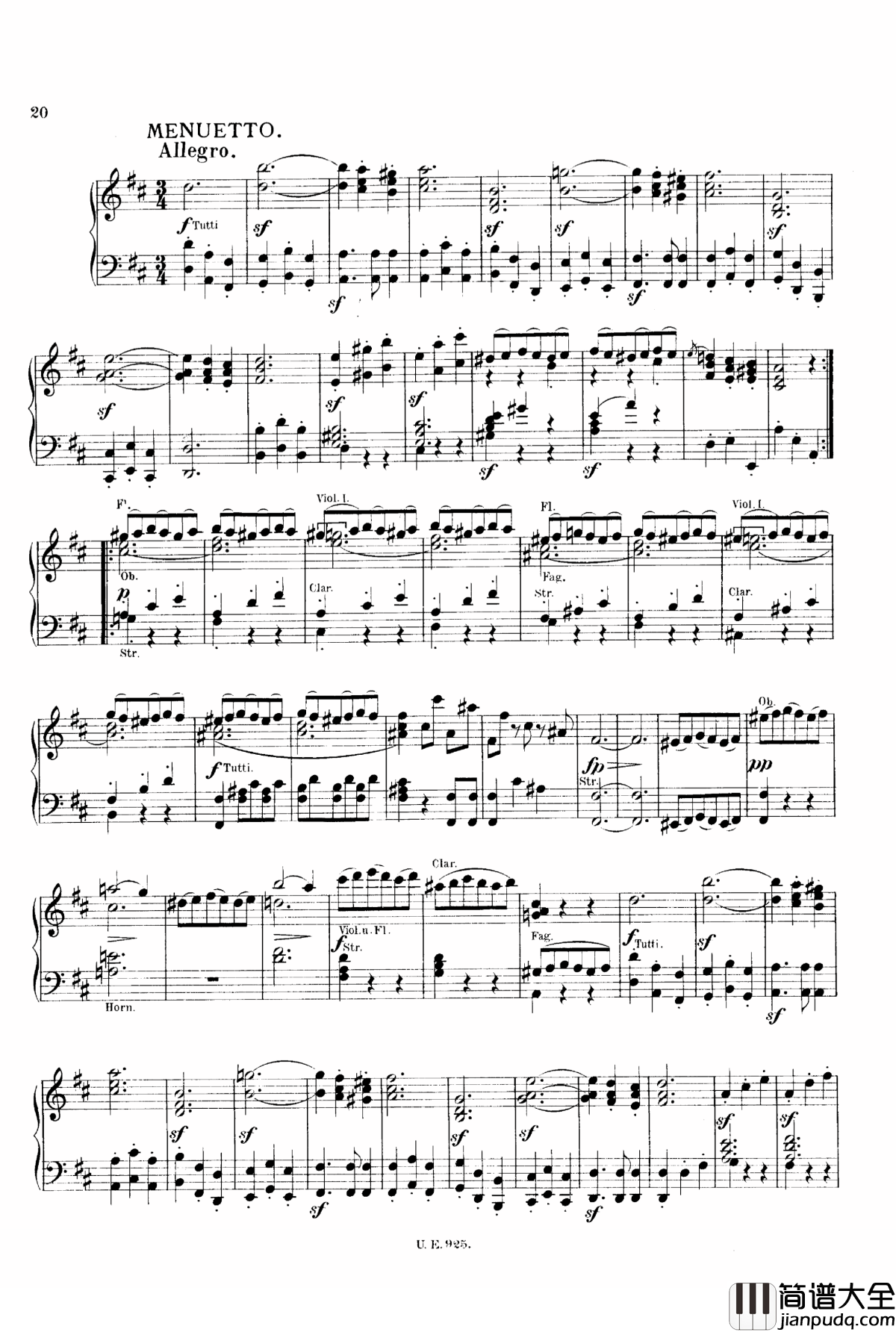 D大调第一交响曲_D.82钢琴谱_舒伯特