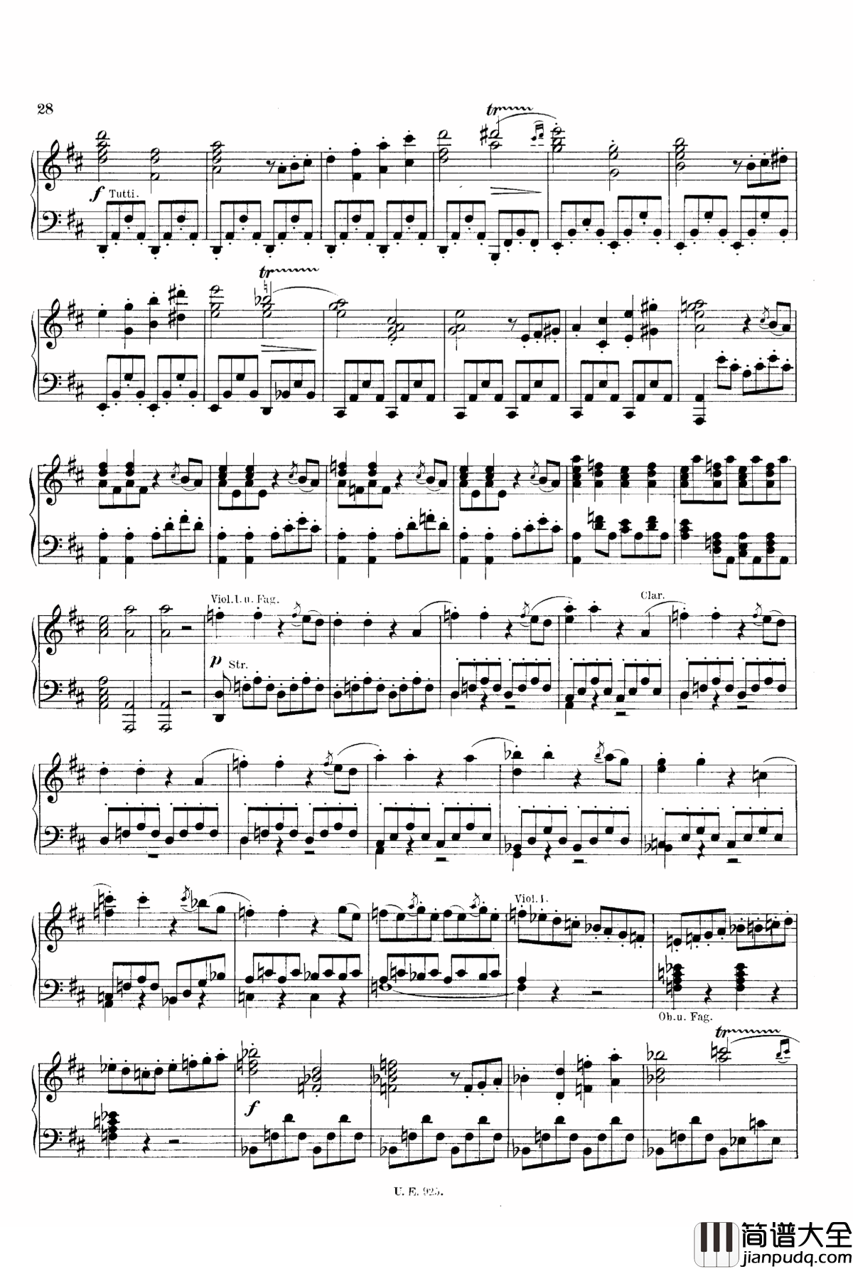 D大调第一交响曲_D.82钢琴谱_舒伯特