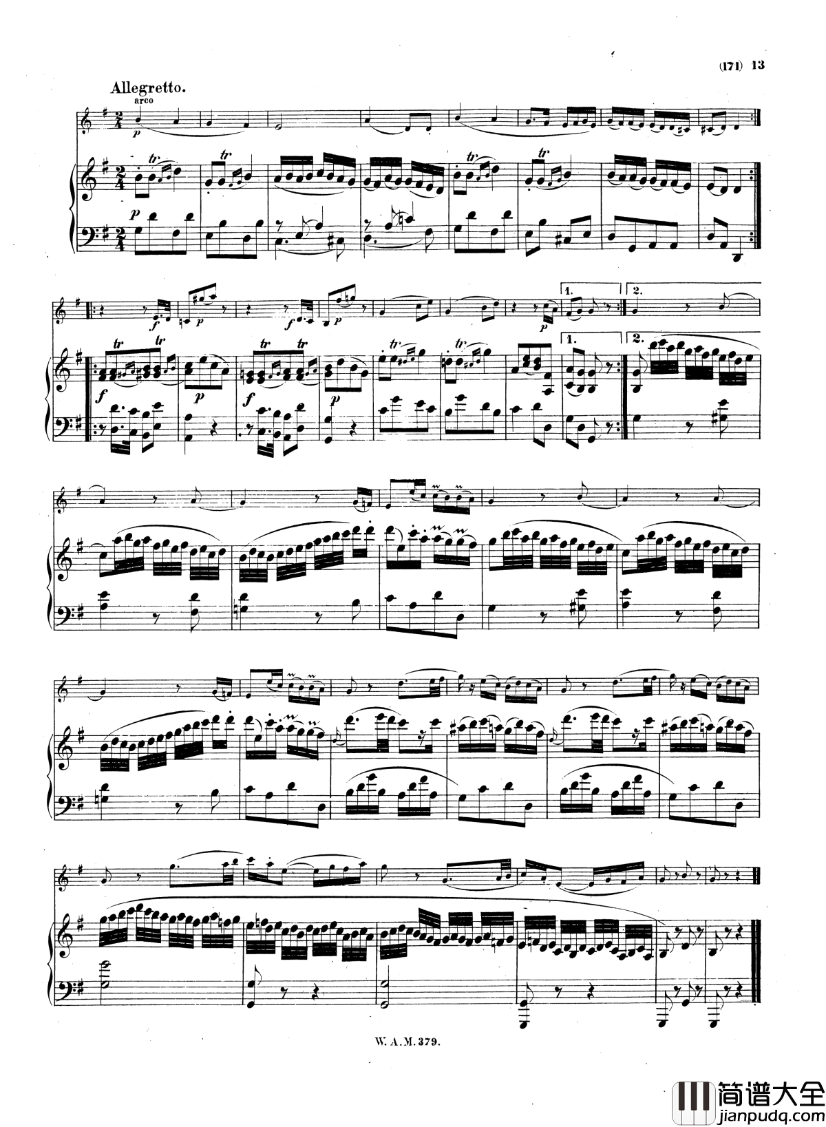 G大调小提琴奏鸣曲K.379钢琴谱_莫扎特