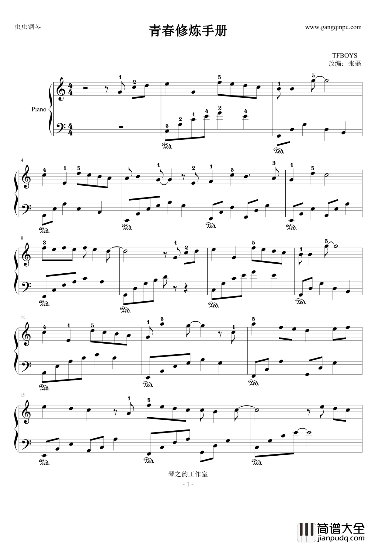 青春修炼手册_TFboys_钢琴谱
