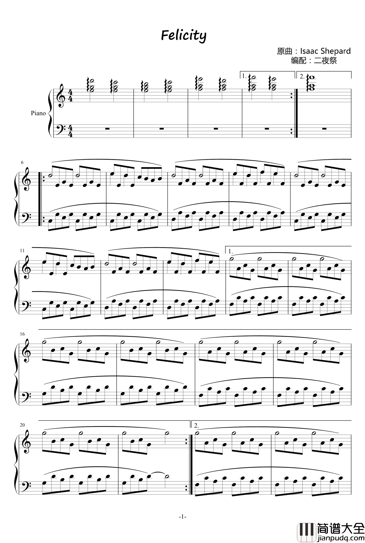 Felicity钢琴谱_Isaac_Shepard_Isaac_Shepard