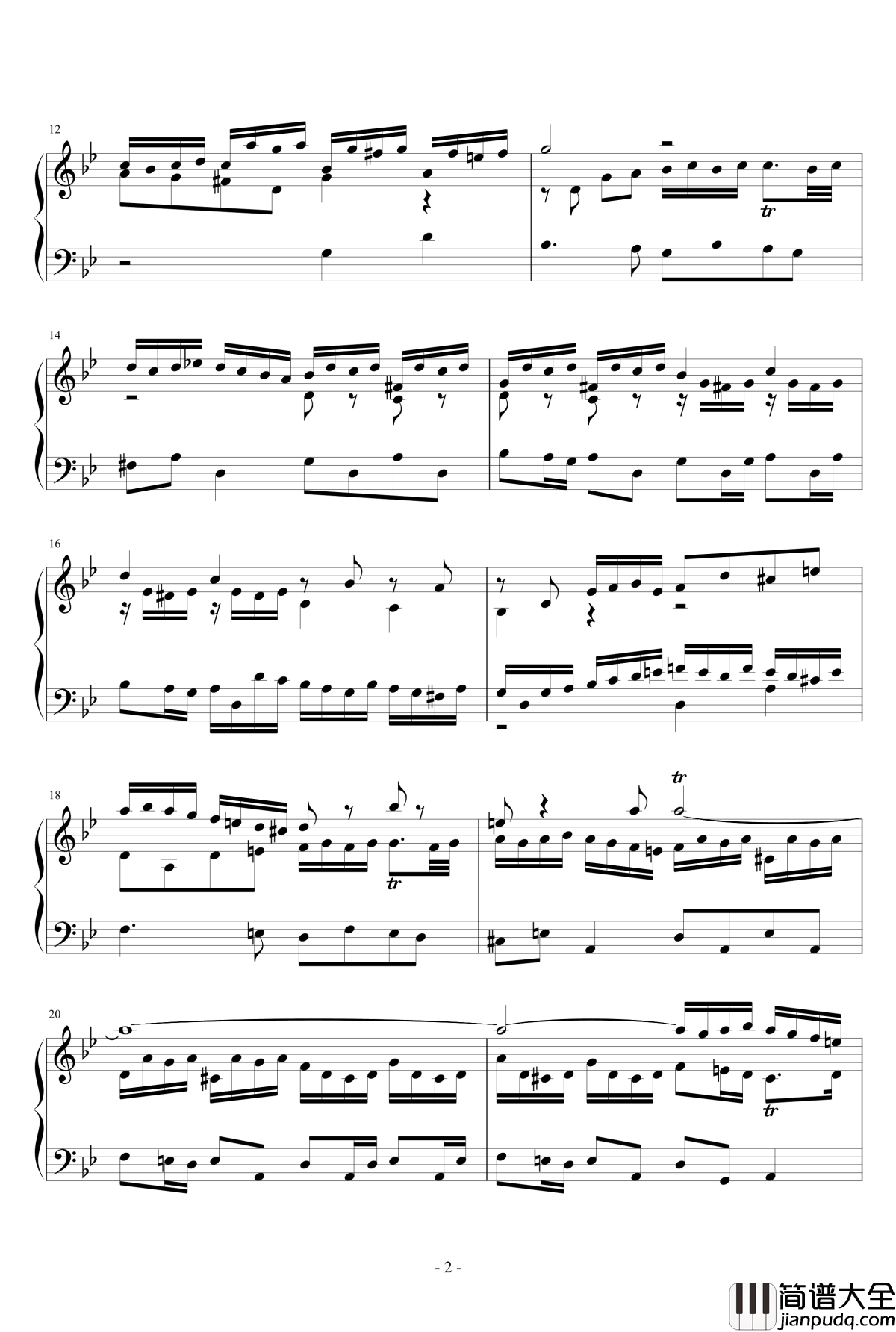 G小调赋格钢琴谱_J.S.巴赫