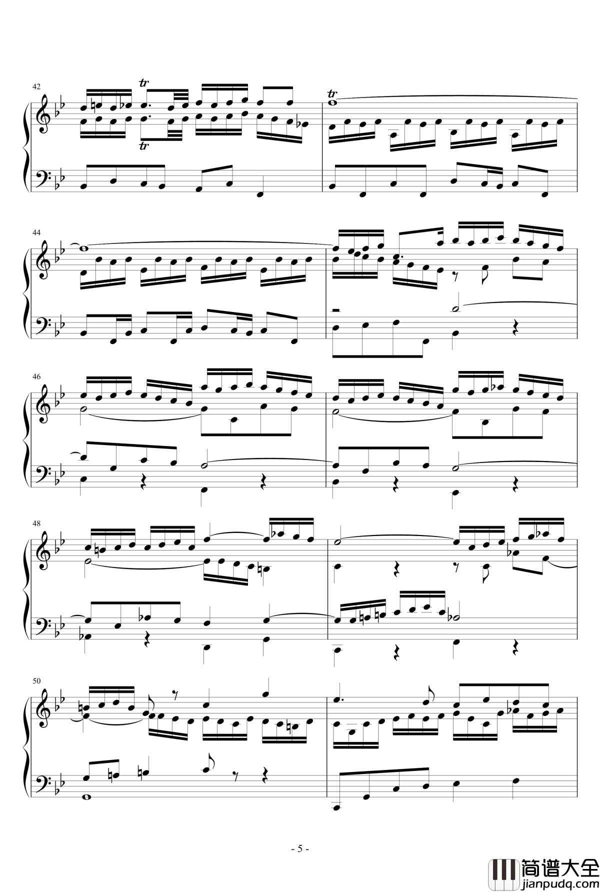 G小调赋格钢琴谱_J.S.巴赫