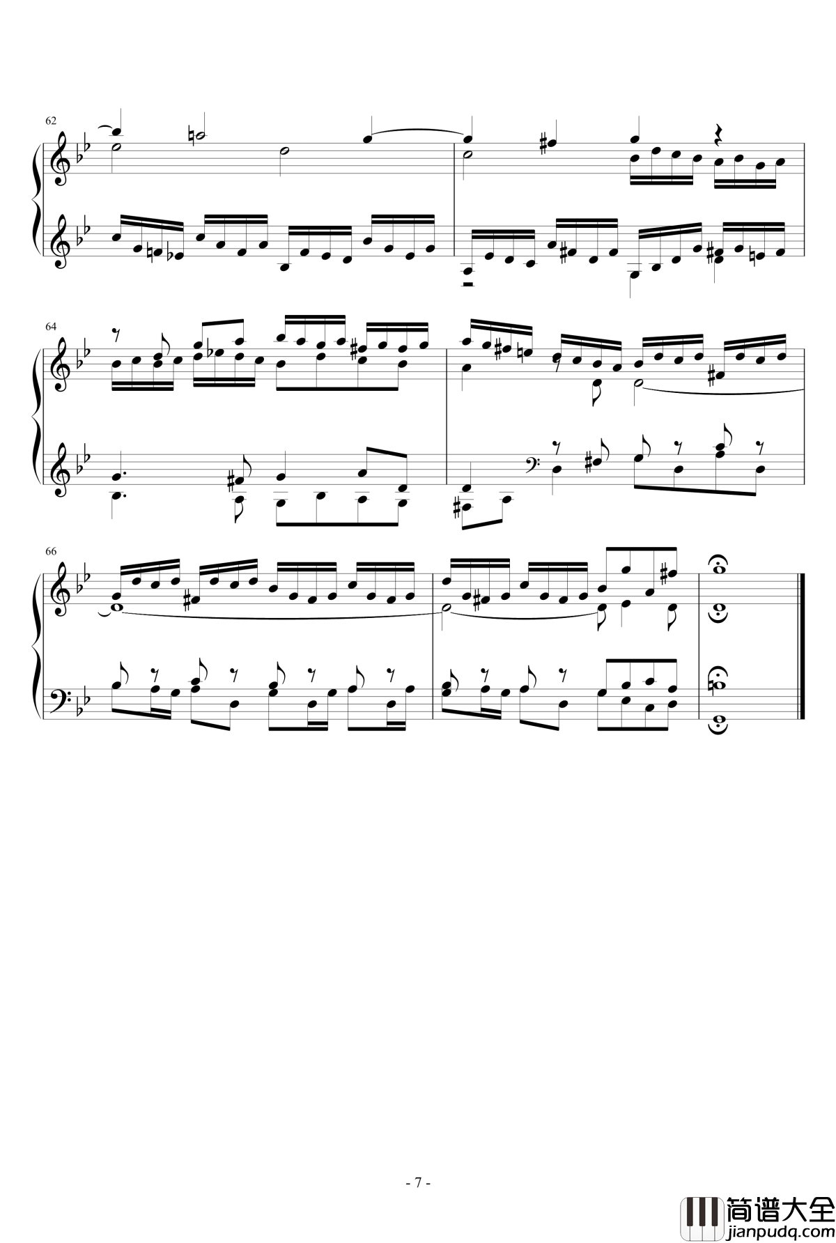 G小调赋格钢琴谱_J.S.巴赫