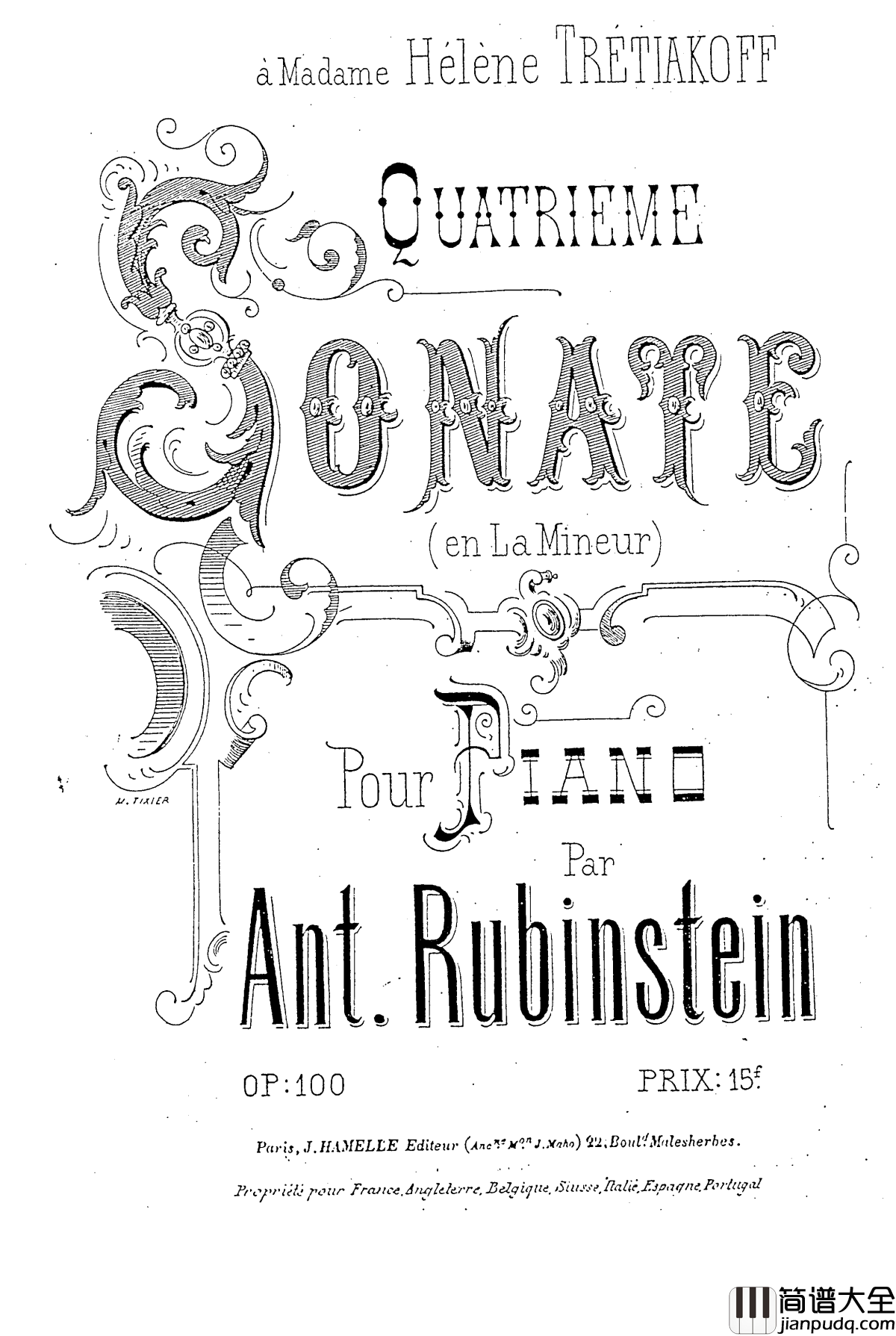 a小调第四钢琴奏鸣曲钢琴谱_安东_鲁宾斯坦__Op.100