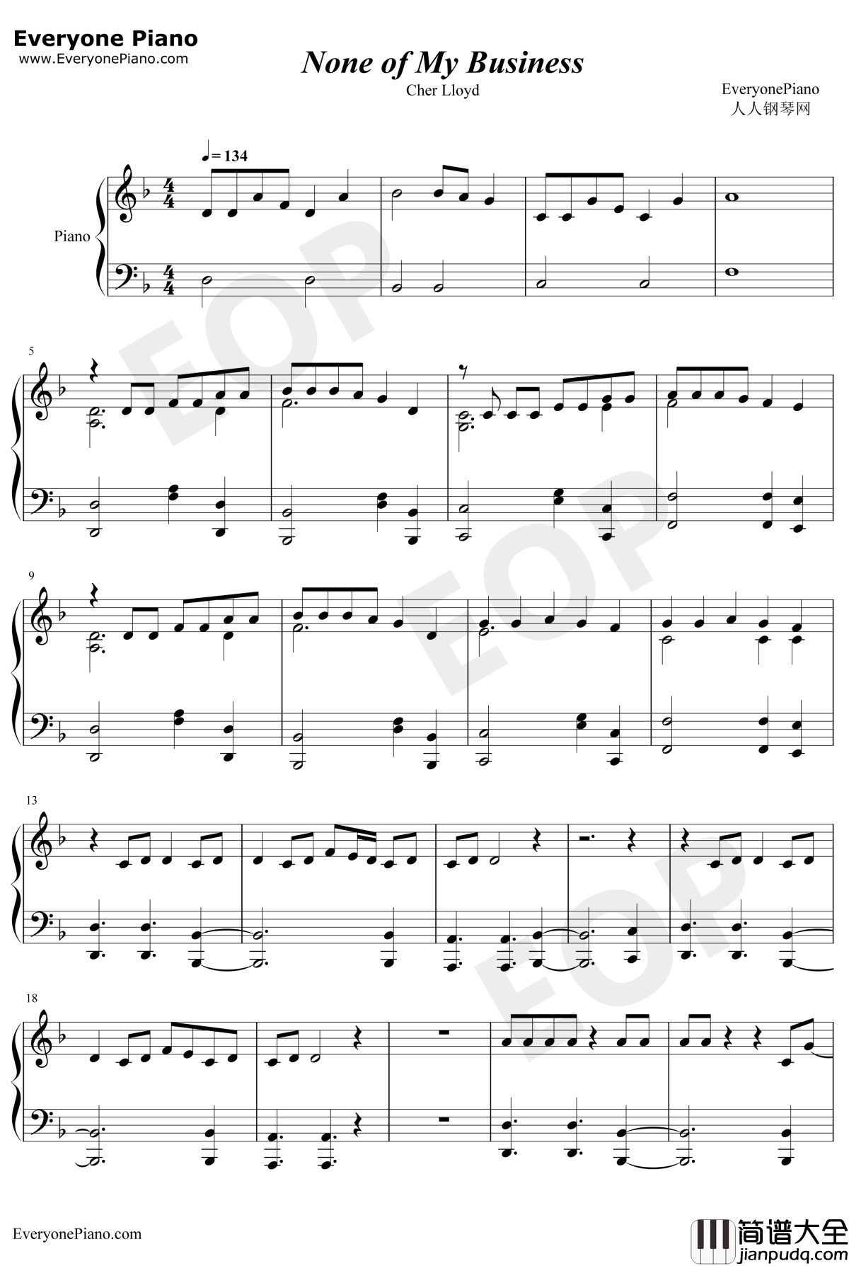 None_Of_My_Business钢琴谱_Cher_Lloyd