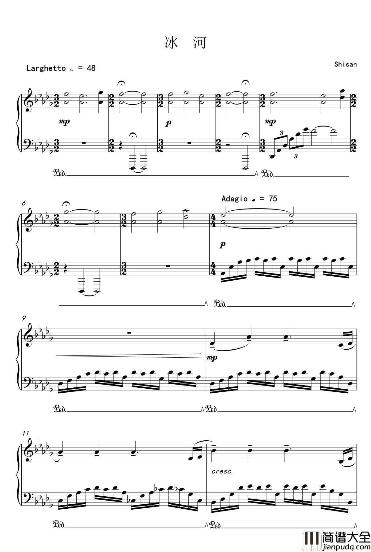 大雪钢琴谱_冰河_shisan9632