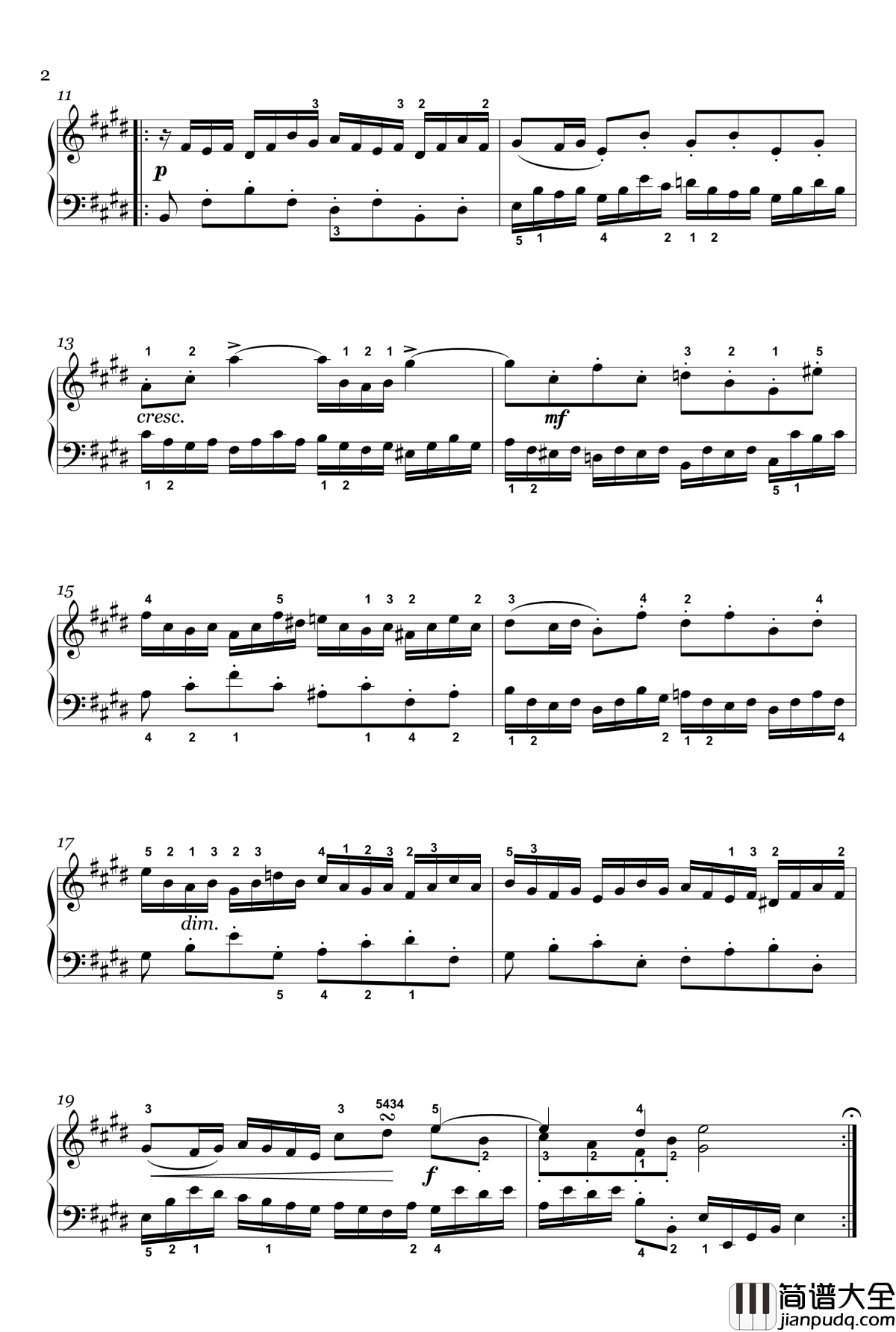 E大调赋格前奏曲钢琴谱_巴赫