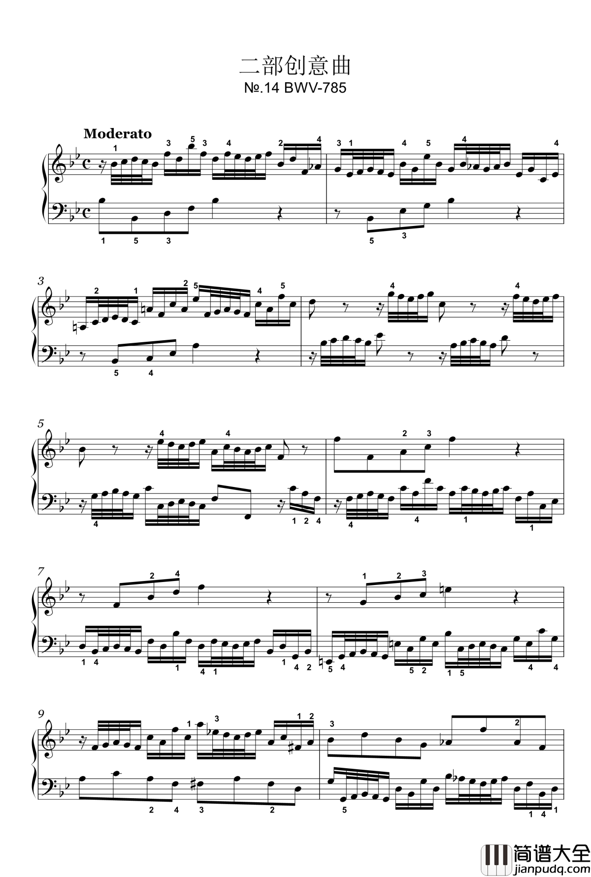 二部创意曲钢琴谱_14_BWV_785_雅克·奥芬巴赫