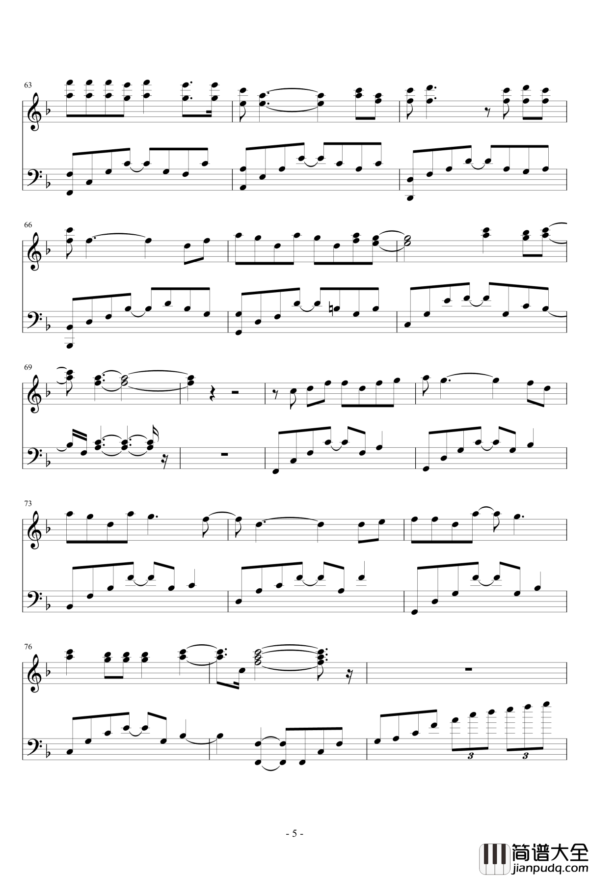 因为爱情钢琴谱_钢琴版_王菲