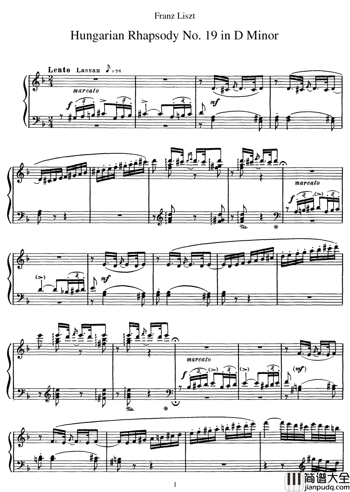匈牙利狂想曲第19号钢琴谱_最后的狂想_李斯特