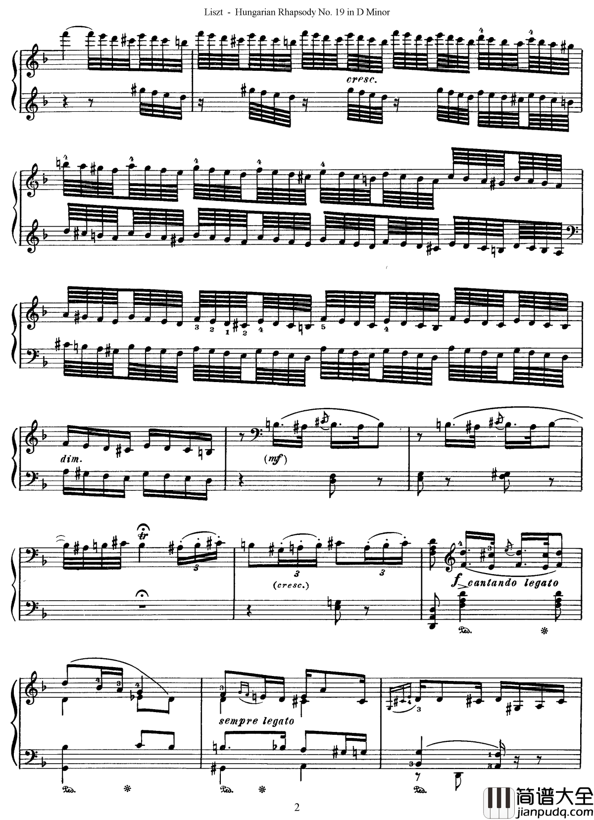 匈牙利狂想曲第19号钢琴谱_最后的狂想_李斯特
