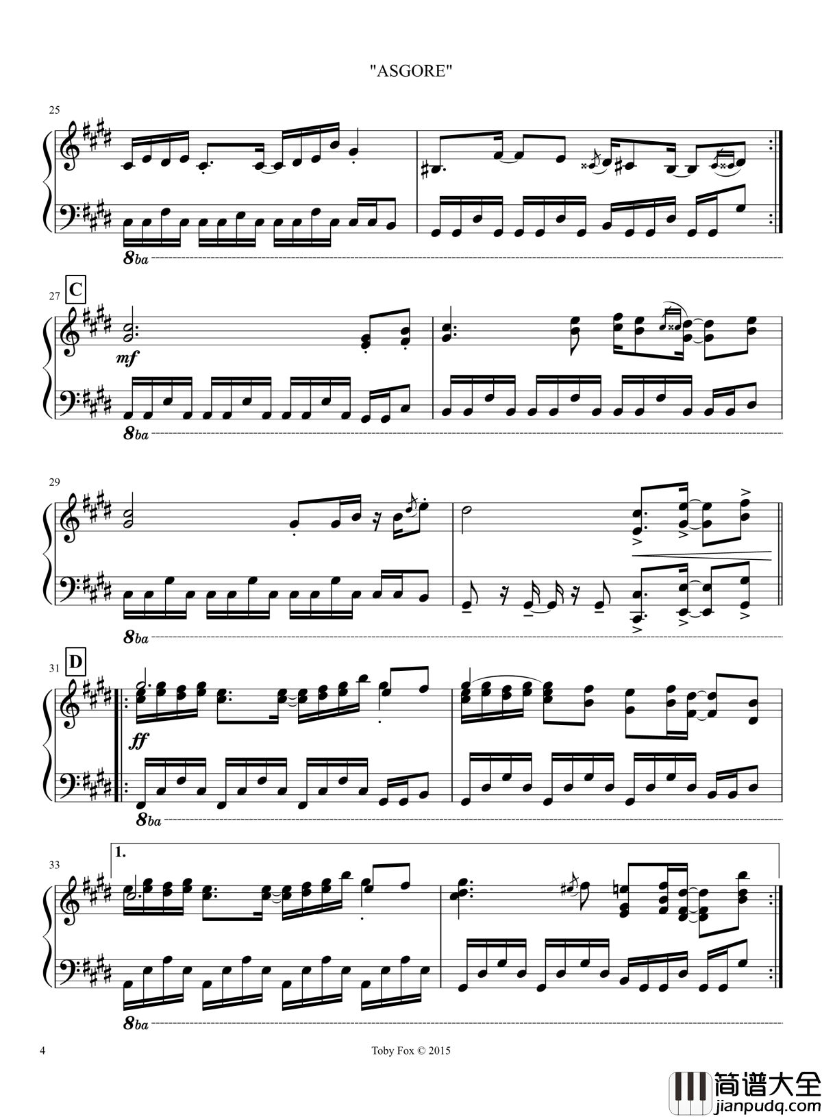 艾斯格尔钢琴谱_Undertale