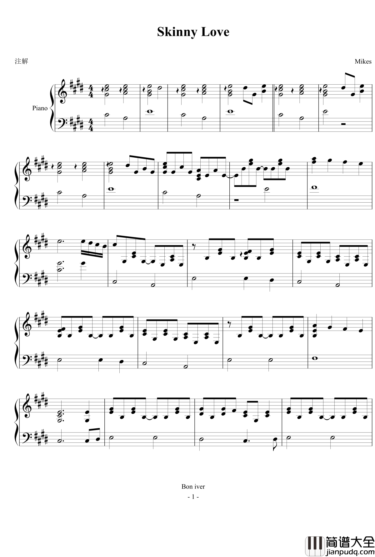 Skinny_Love钢琴谱_Little_Birdy