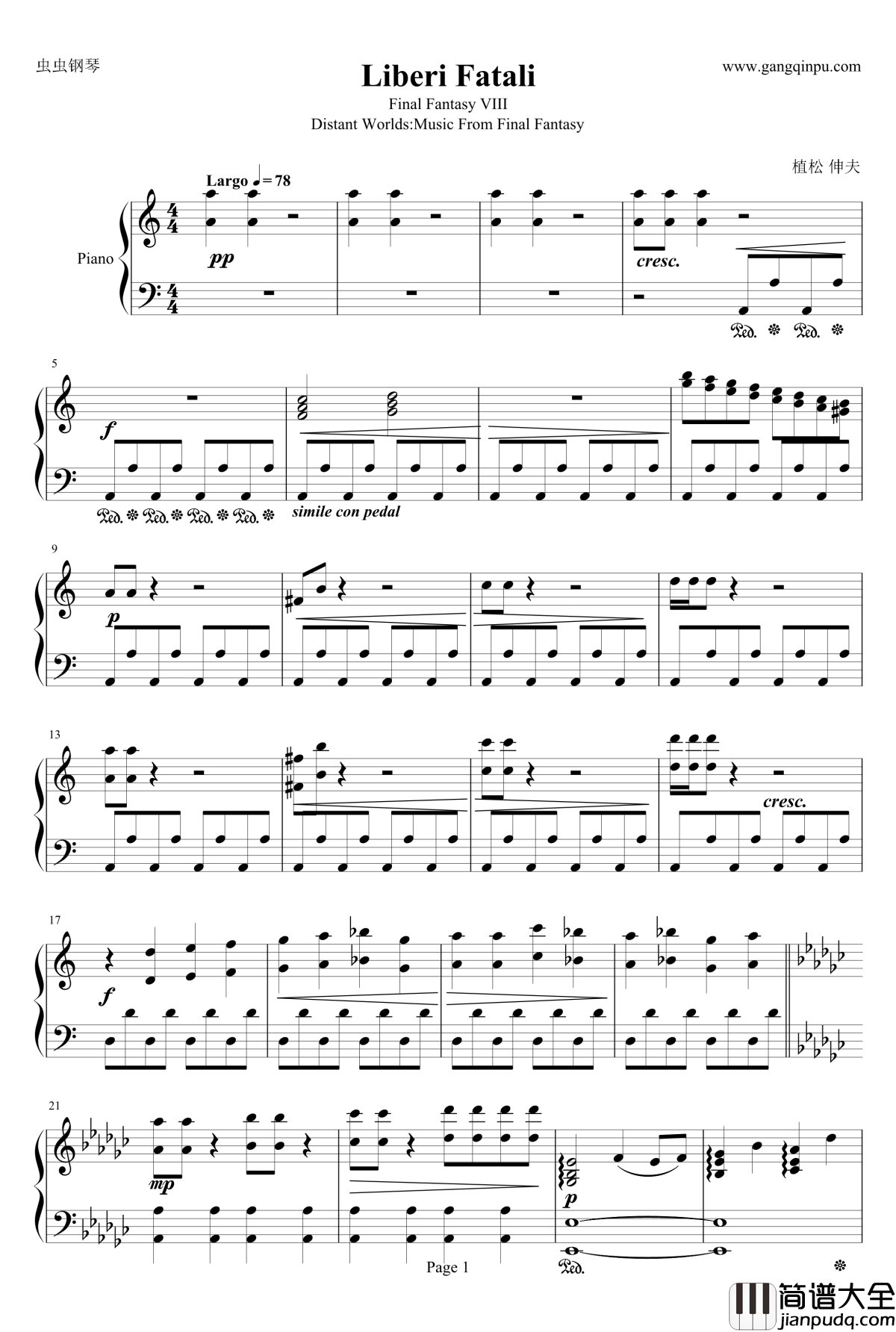 Liberi_Fatali钢琴谱_最终幻想