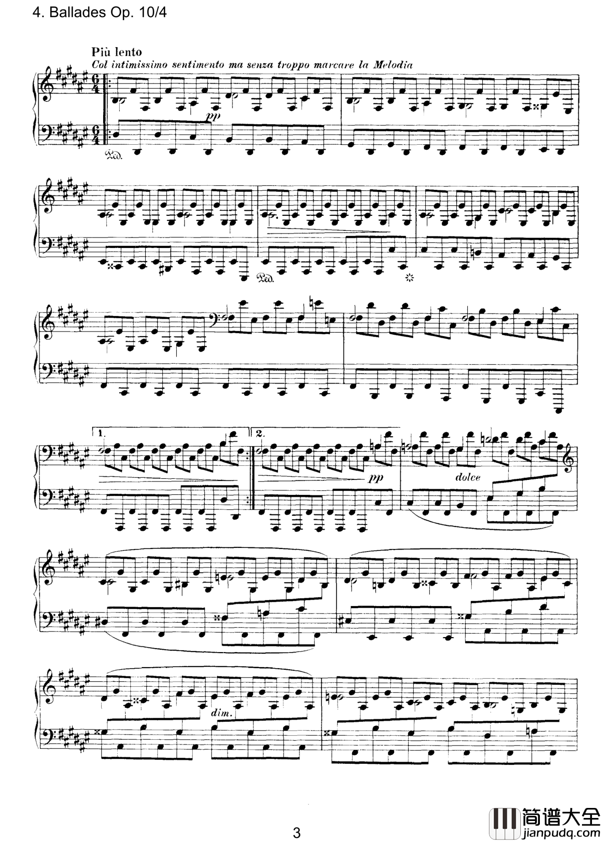 叙事曲钢琴谱_Op.10__No.4_勃拉姆斯