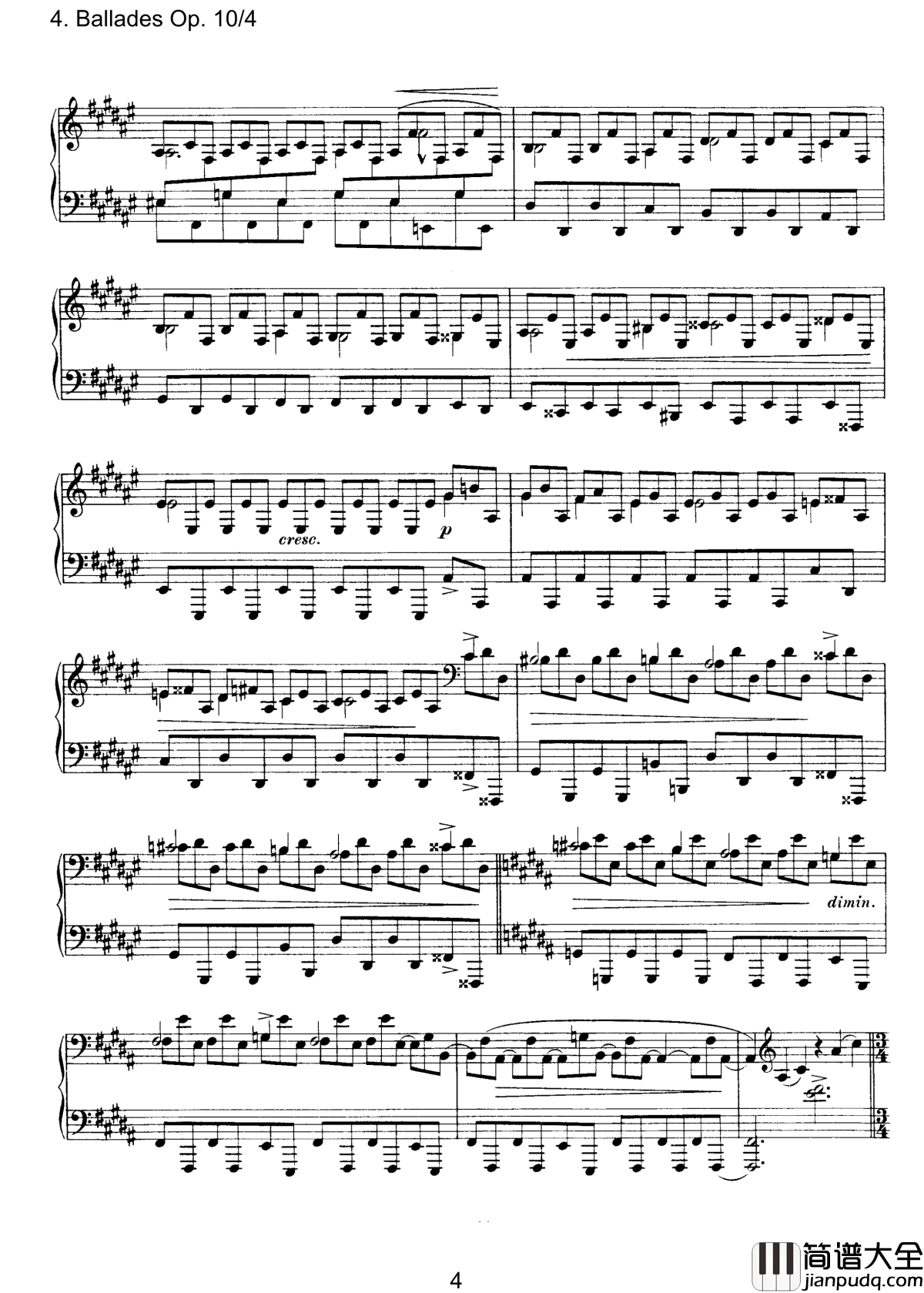 叙事曲钢琴谱_Op.10__No.4_勃拉姆斯