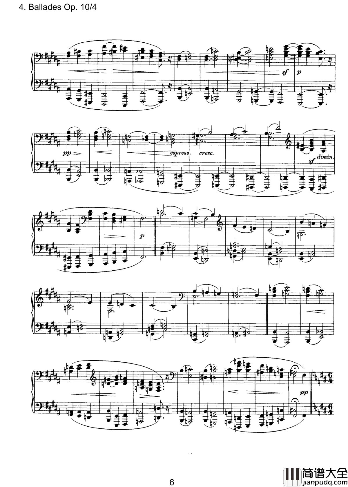 叙事曲钢琴谱_Op.10__No.4_勃拉姆斯
