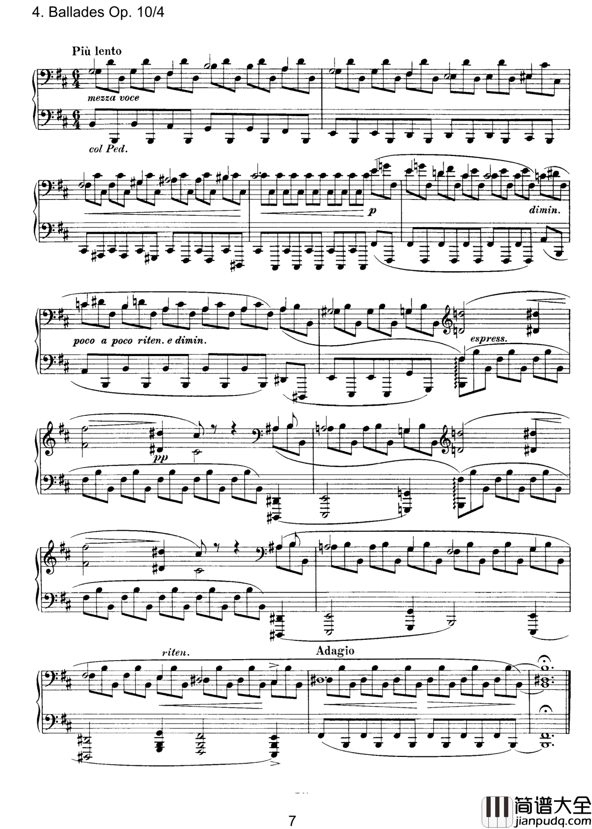 叙事曲钢琴谱_Op.10__No.4_勃拉姆斯