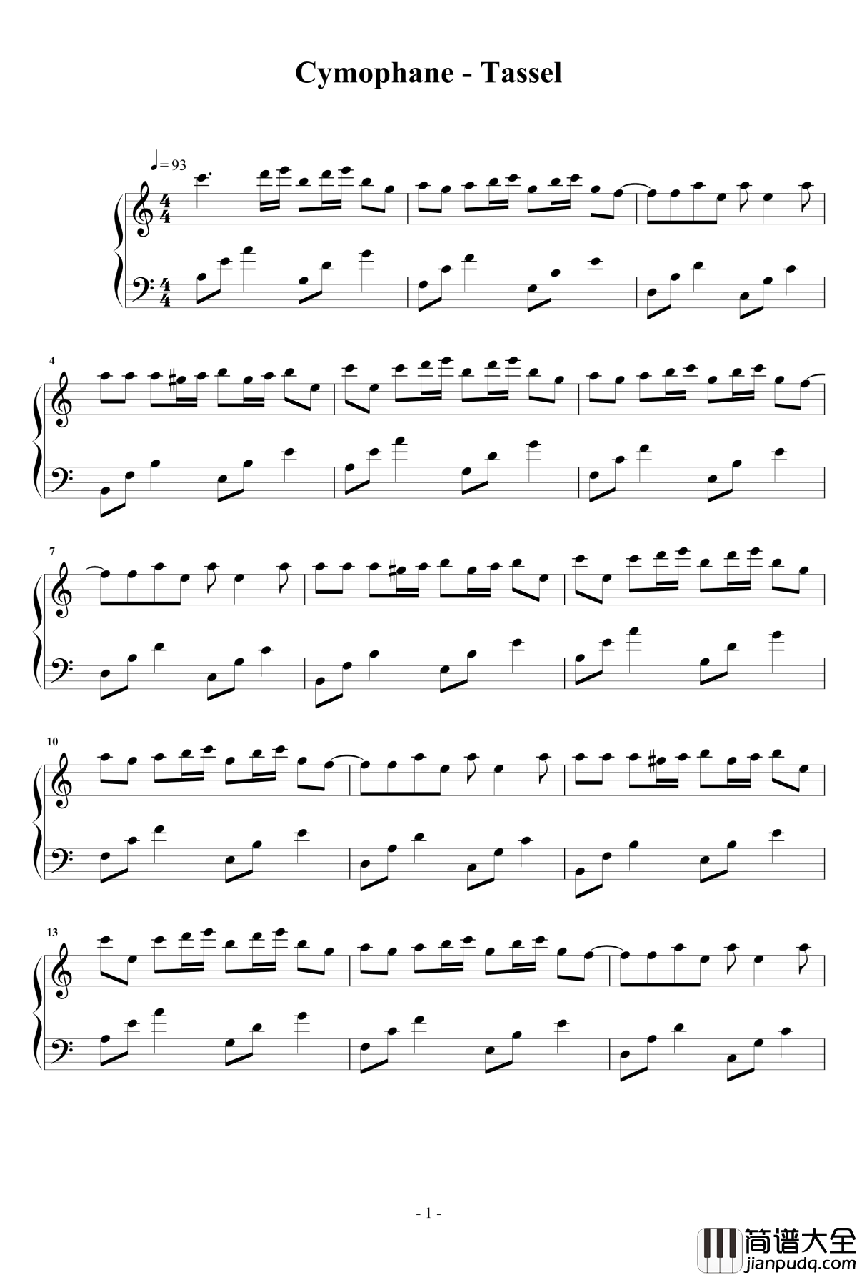 Cymophane钢琴谱_Tassel_Cymophane