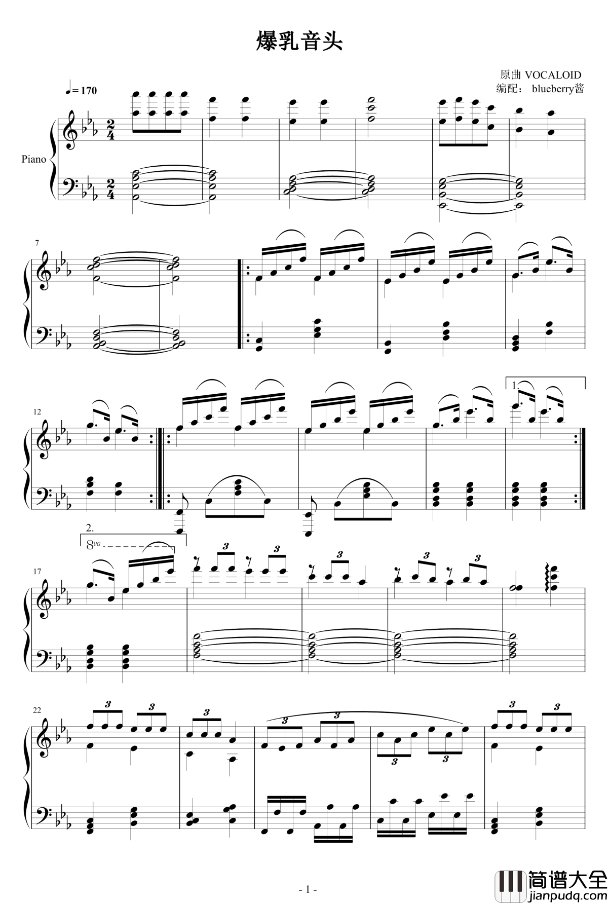爆乳音头钢琴谱_钢琴版_vocaloid