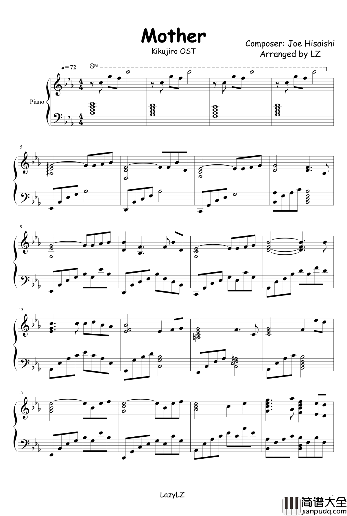 菊次郎的夏天OST钢琴谱__Mother_The_Rain_短版_久石让
