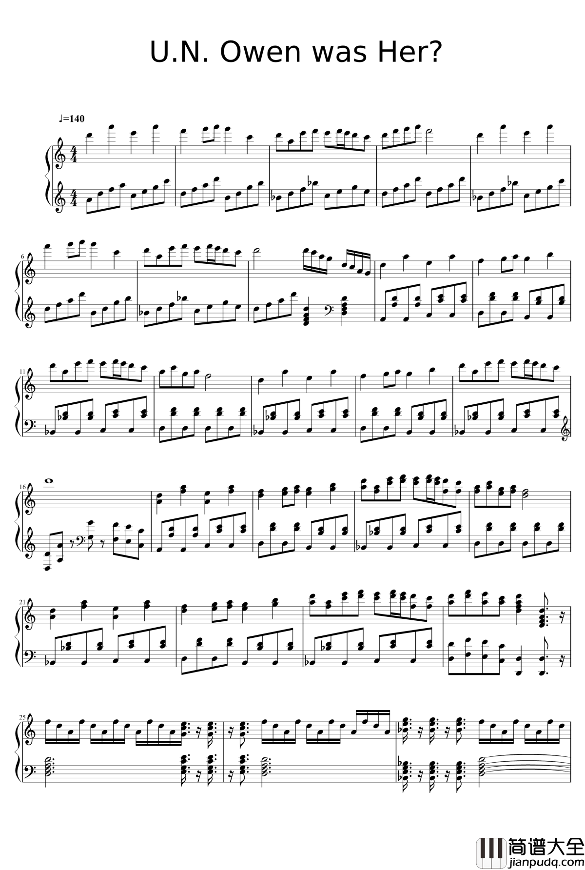 U.N._Owen_Was_Her?钢琴谱_东方红魔乡