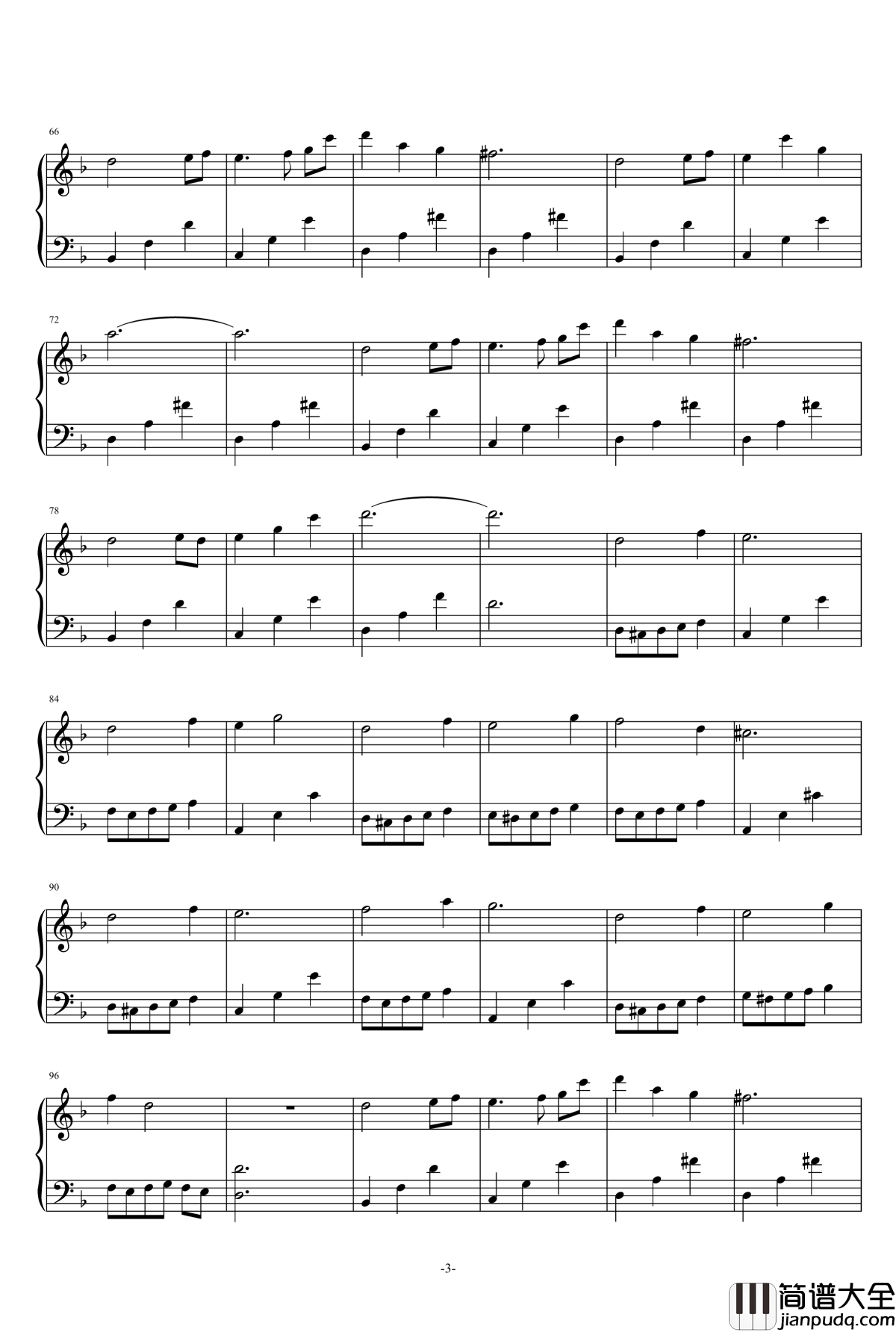 悲しい追憶钢琴谱_渡辺博也