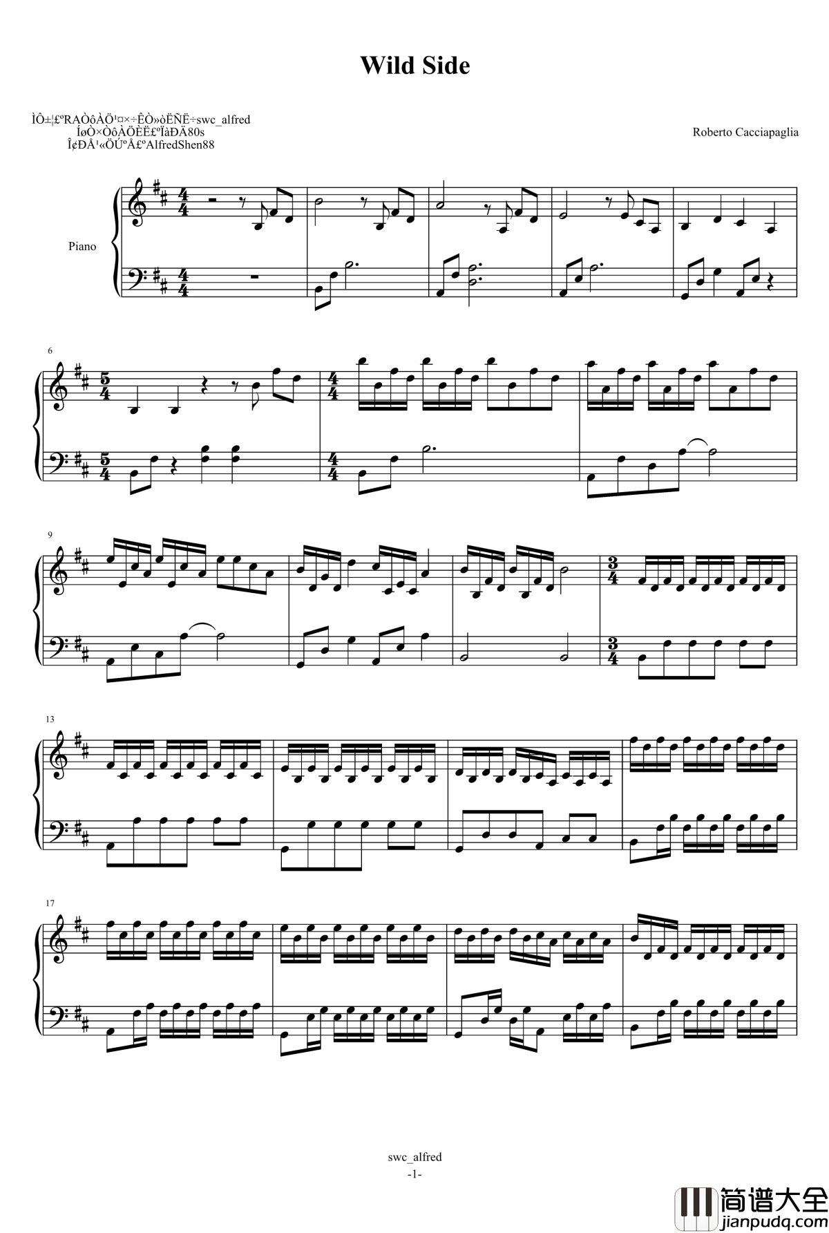 Wild_side钢琴谱_Roberto_Cacciapaglia