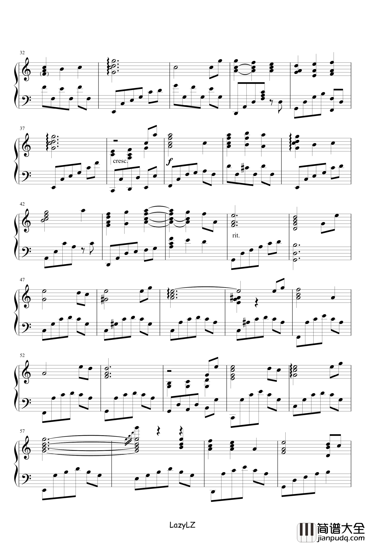 世界的约定钢琴谱_哈尔的移动城堡ED_Animenz版