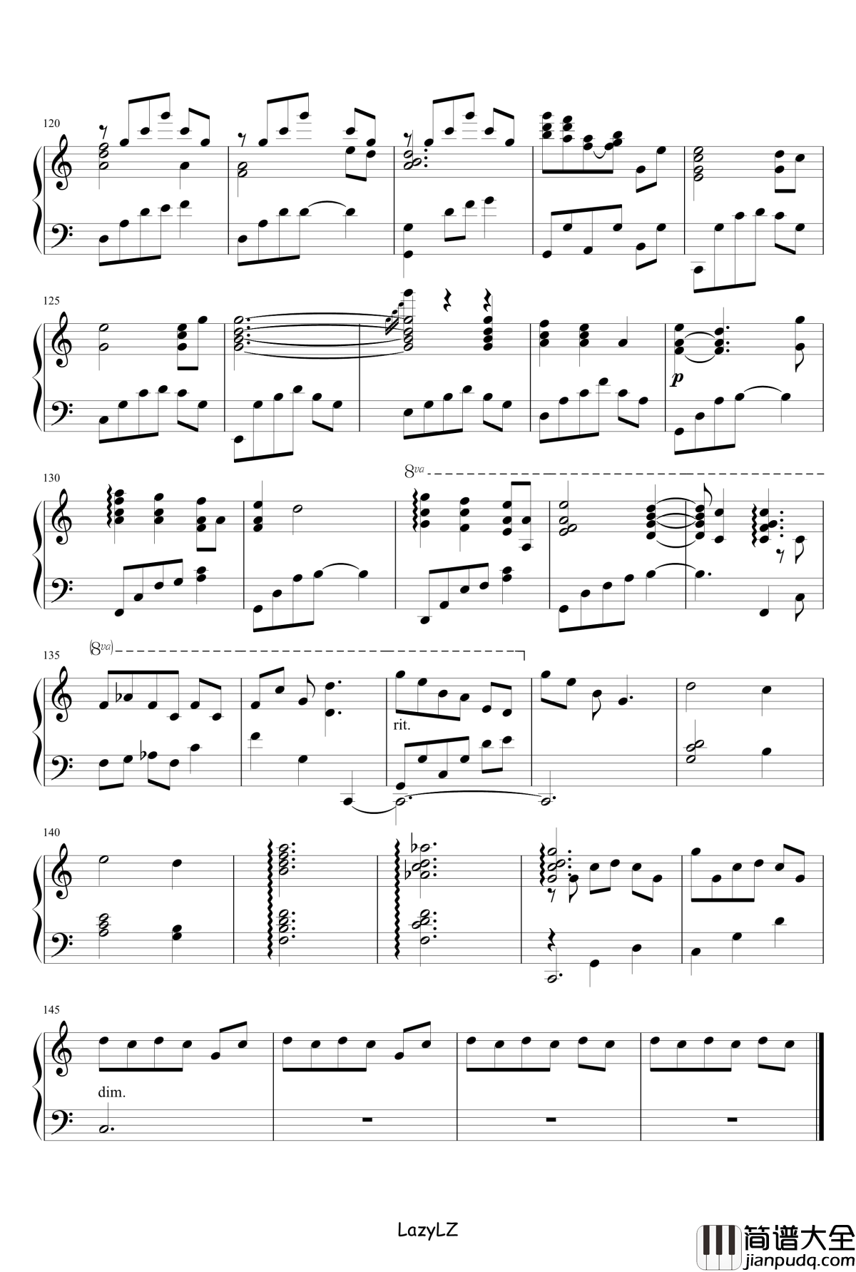 世界的约定钢琴谱_哈尔的移动城堡ED_Animenz版