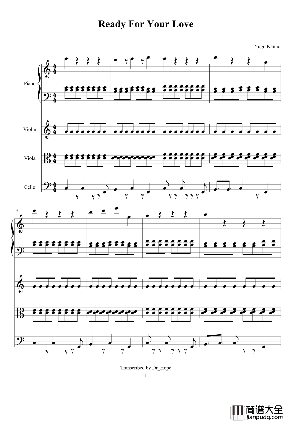 Ready_for_your_love钢琴谱菅野佑悟_C调