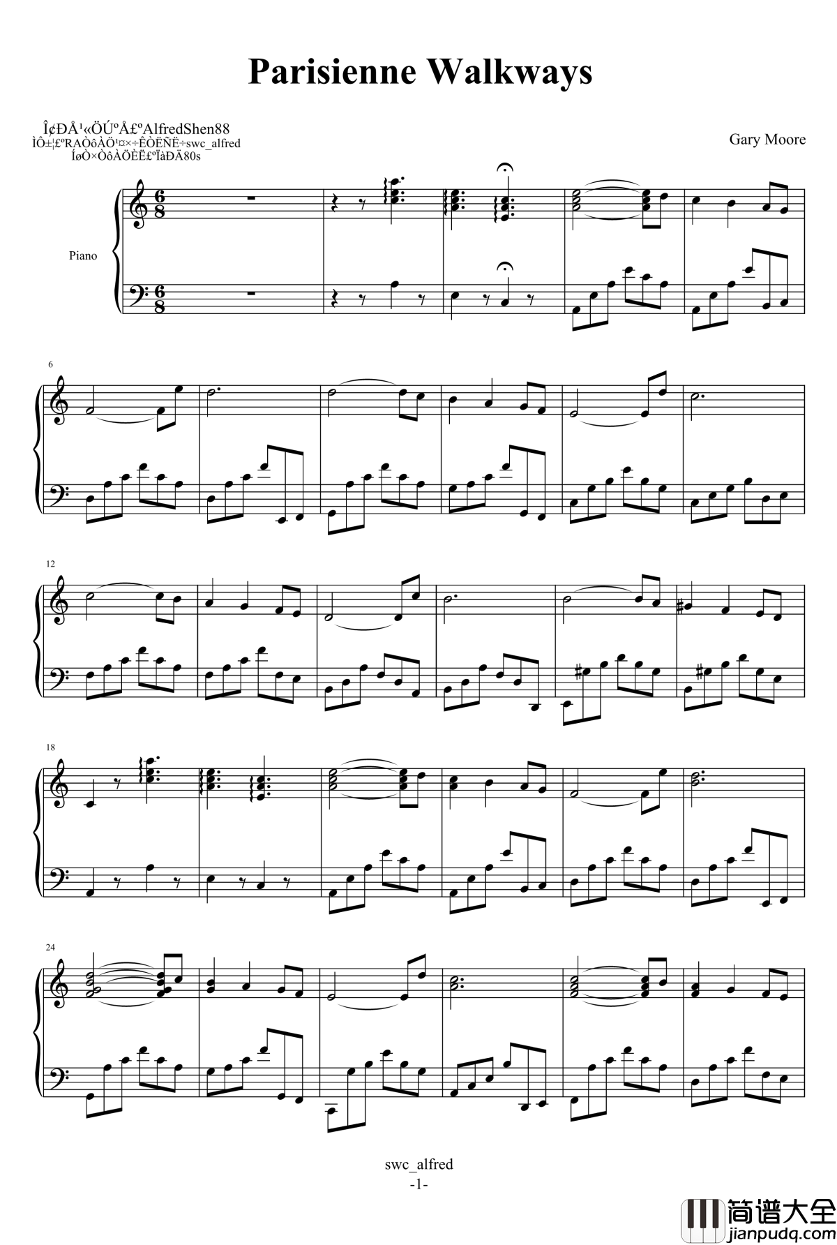 Parisienne_Walkways钢琴谱_Gary_Moore