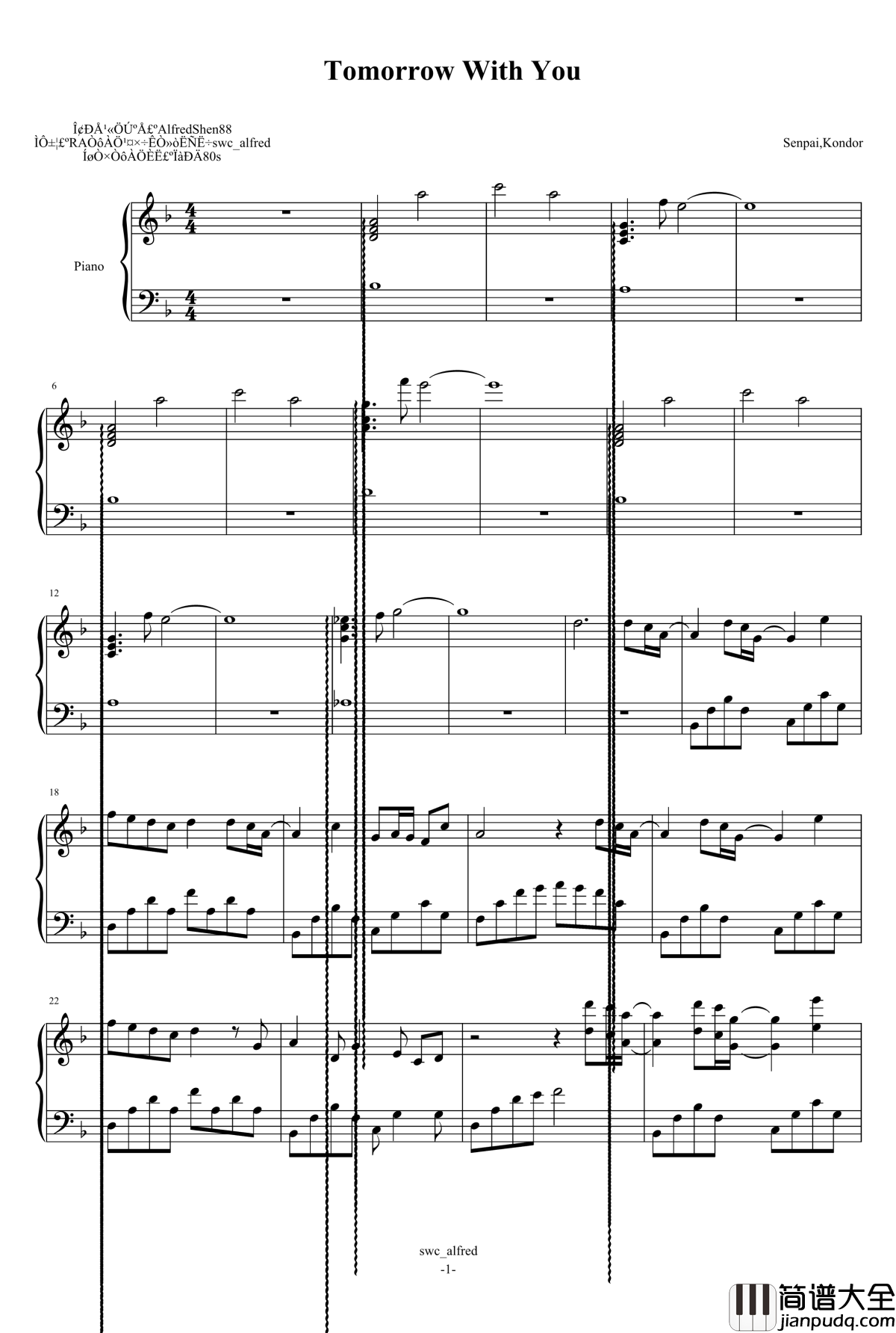Tomorrow_with_you钢琴谱_Senpai/Kondor
