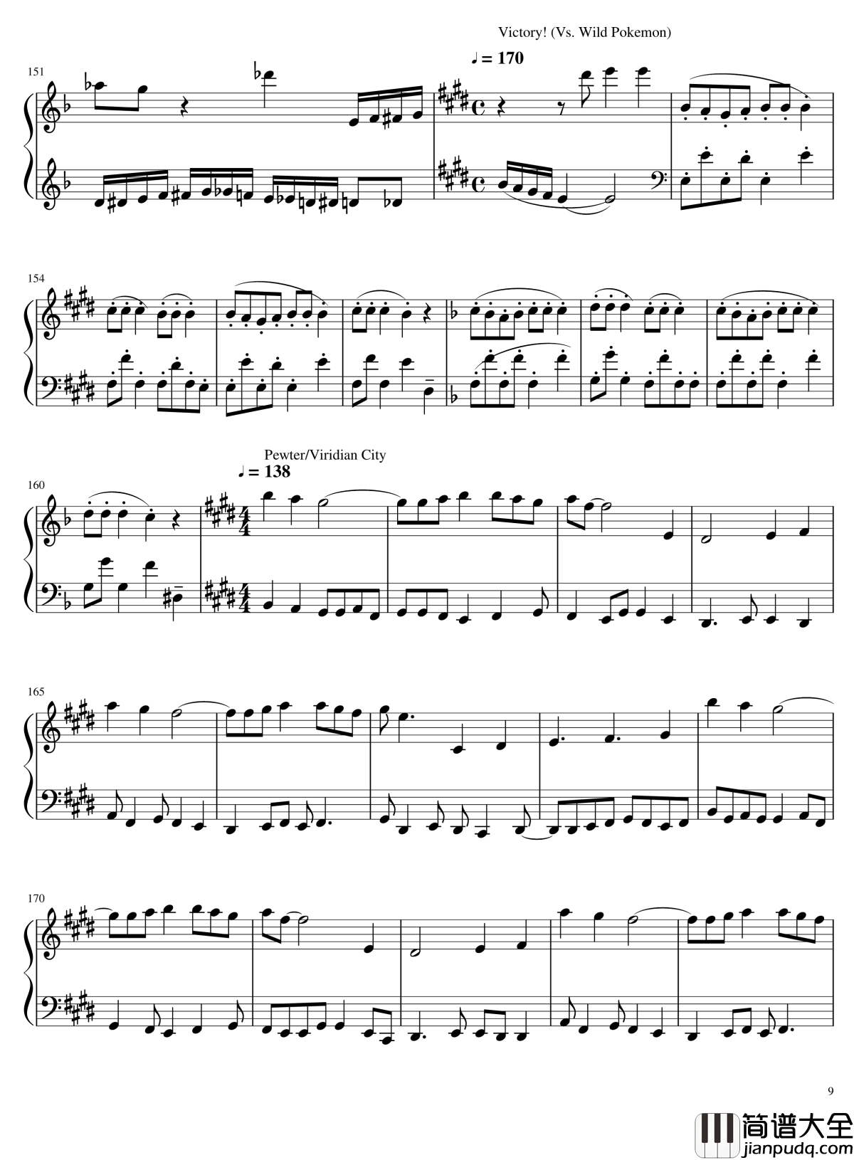 口袋妖怪初代全BGM串烧钢琴谱