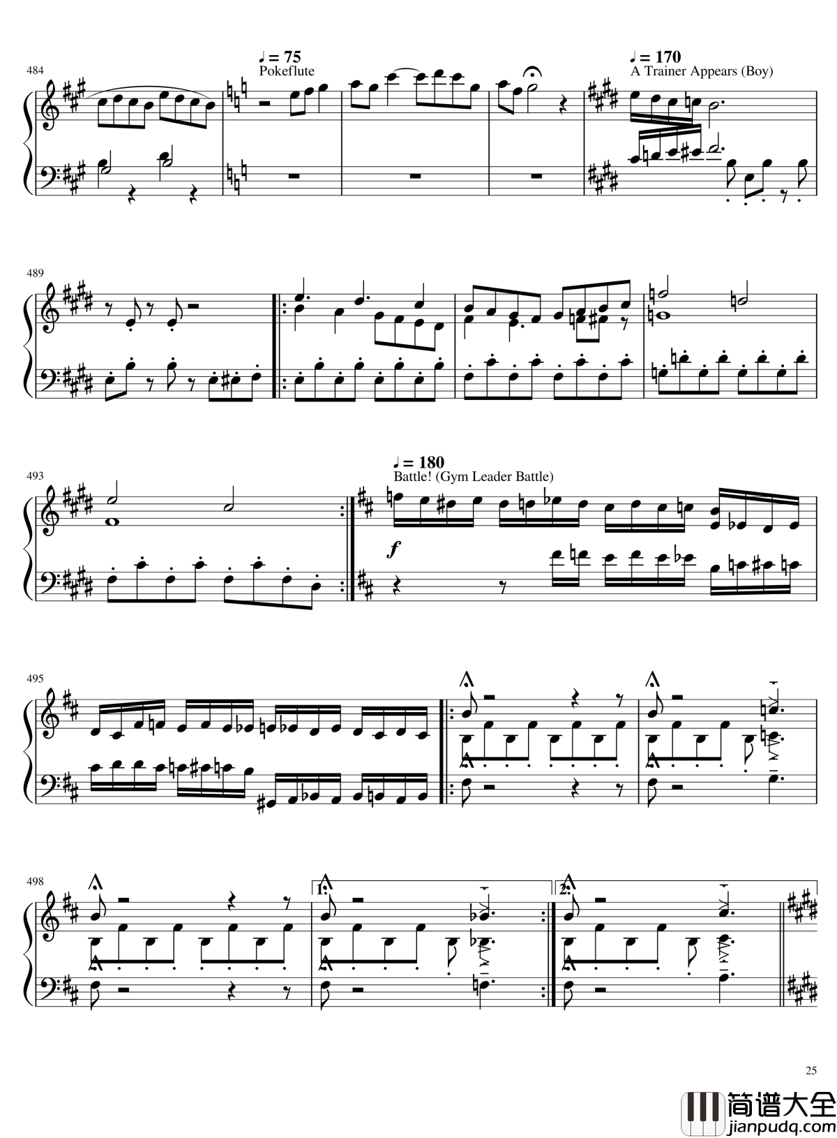 口袋妖怪初代全BGM串烧钢琴谱