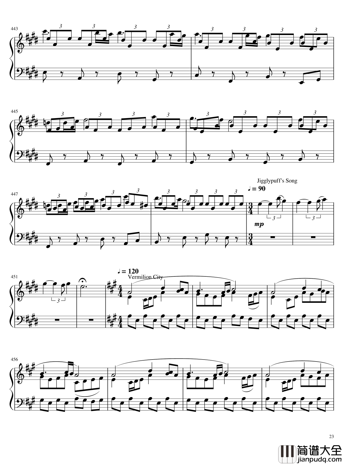 口袋妖怪初代全BGM串烧钢琴谱