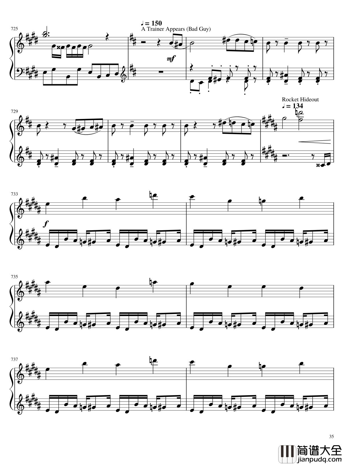 口袋妖怪初代全BGM串烧钢琴谱