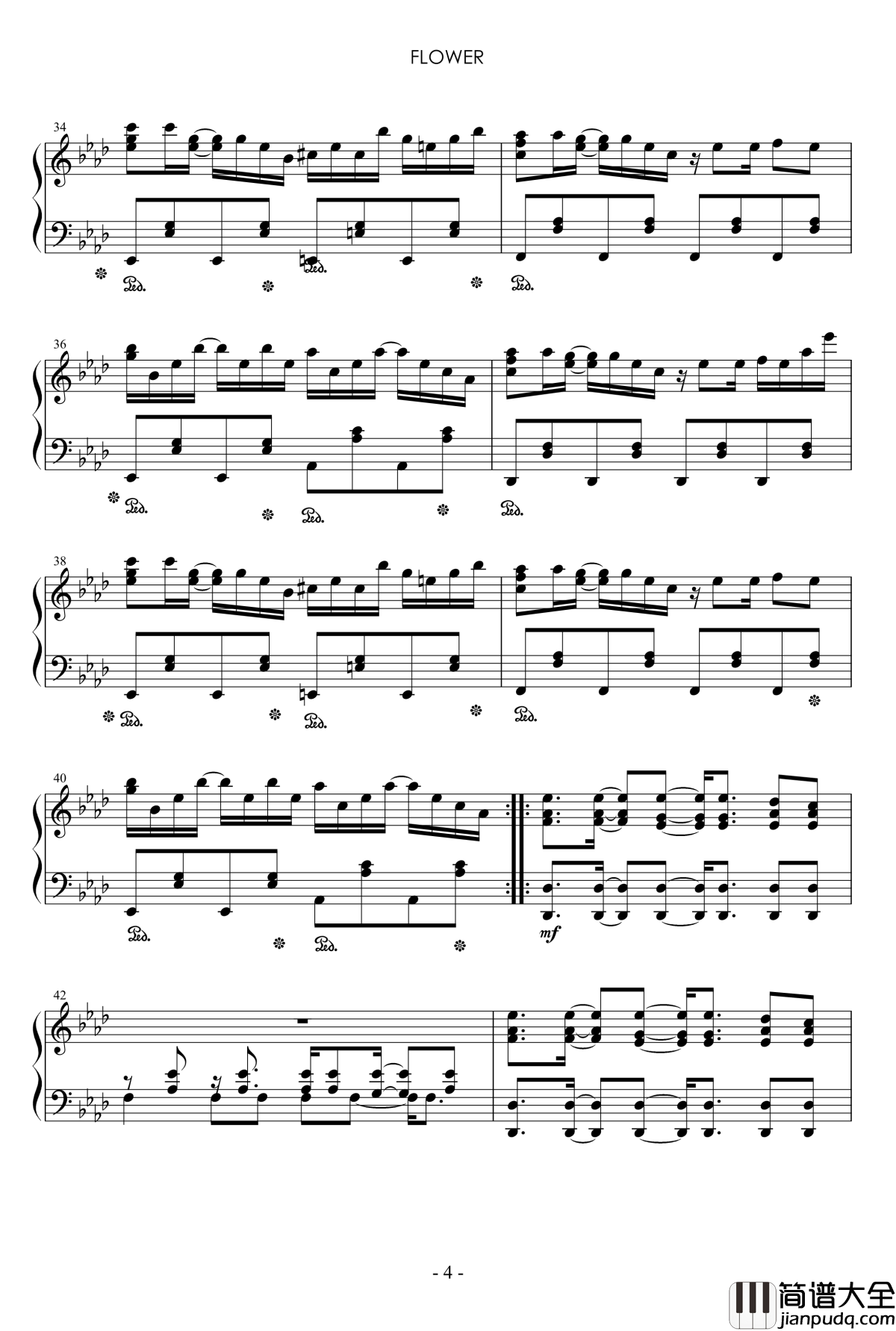 flower钢琴谱_jubeats