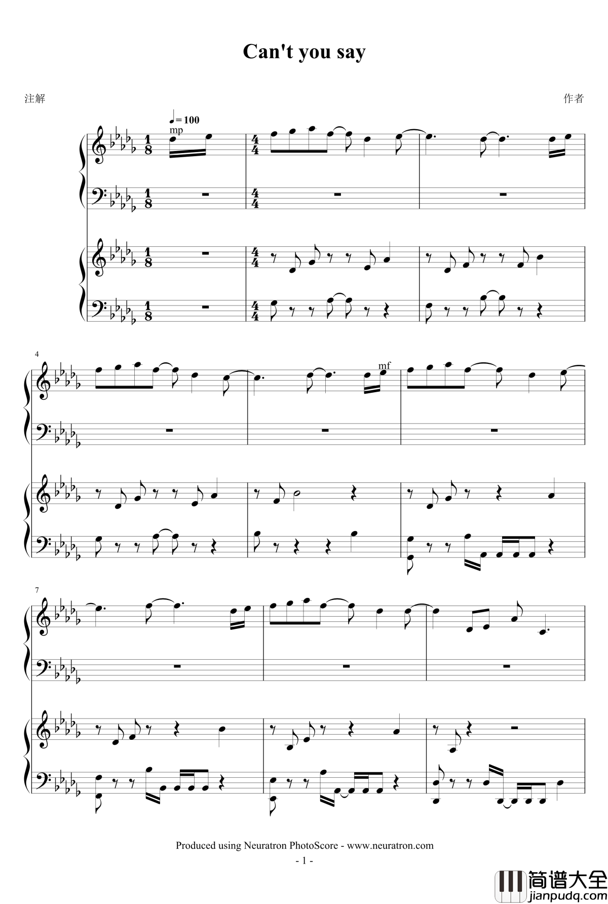 禁止恋爱的世界ED钢琴谱_Can‘t_you_say