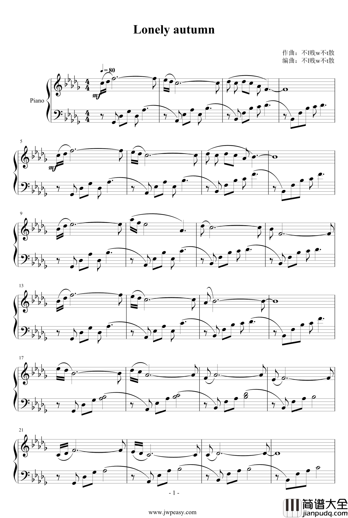 Lonely_autumn钢琴谱_lwt