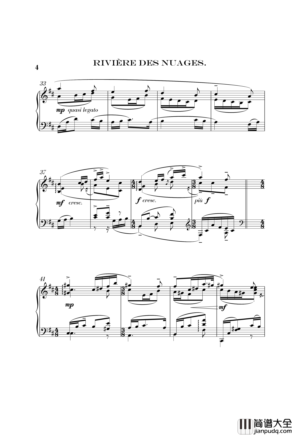 彩云河钢琴谱_乐谱重制_佚名