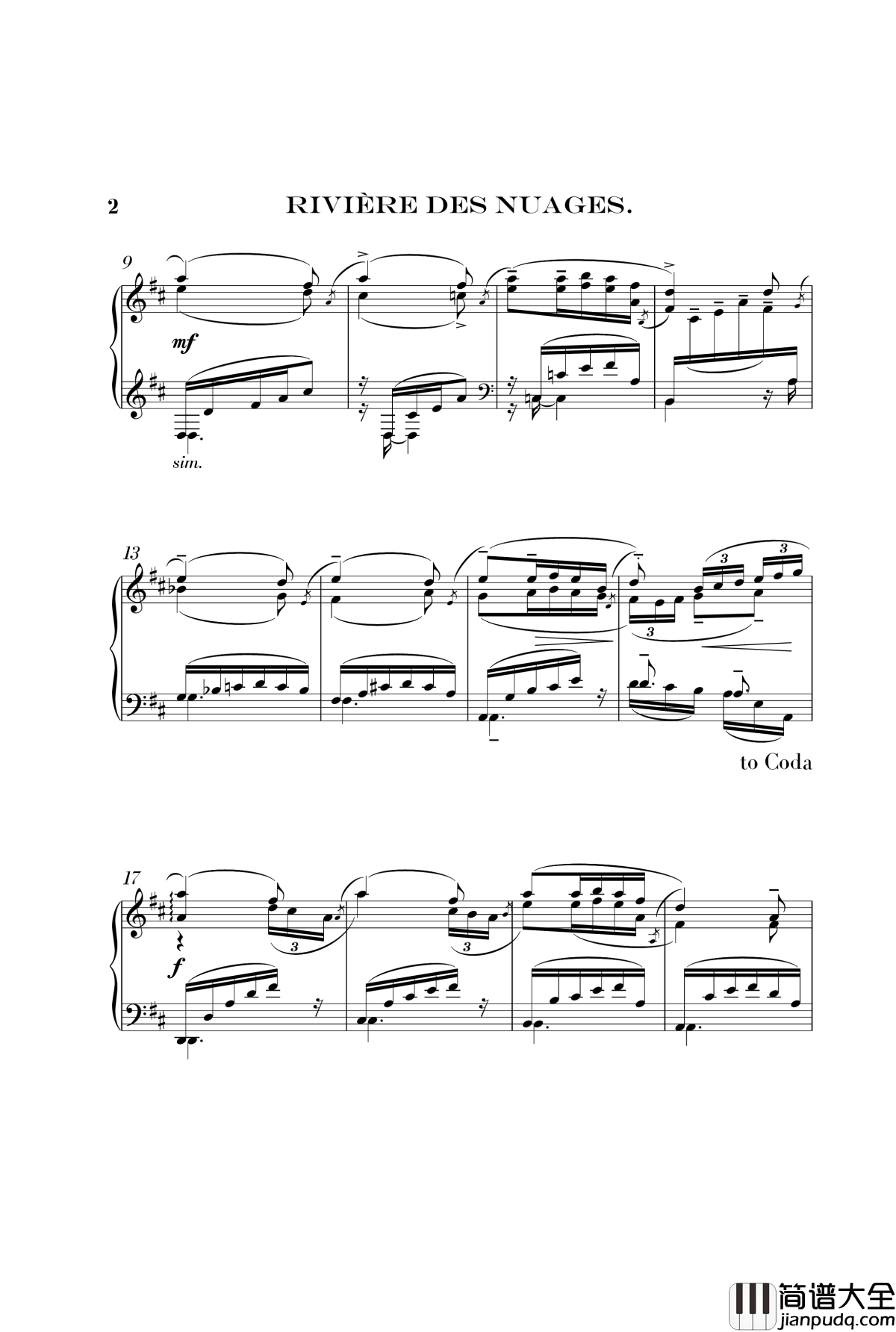 彩云河钢琴谱_乐谱重制_佚名