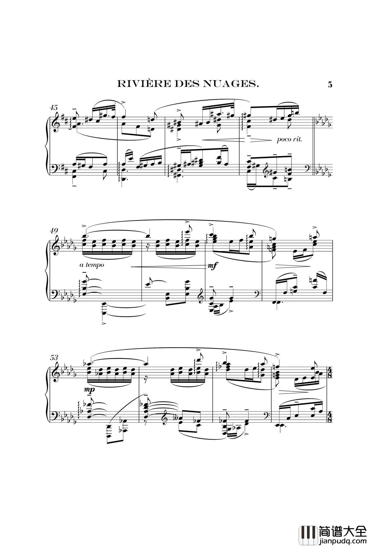 彩云河钢琴谱_乐谱重制_佚名