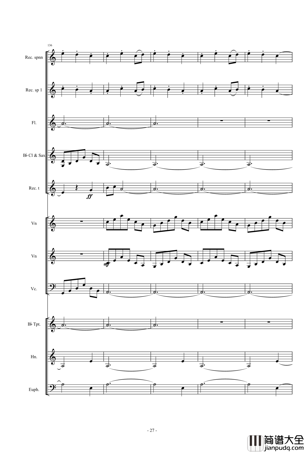 魔法少女小圓钢琴谱_營業的主題_小樂團合奏版