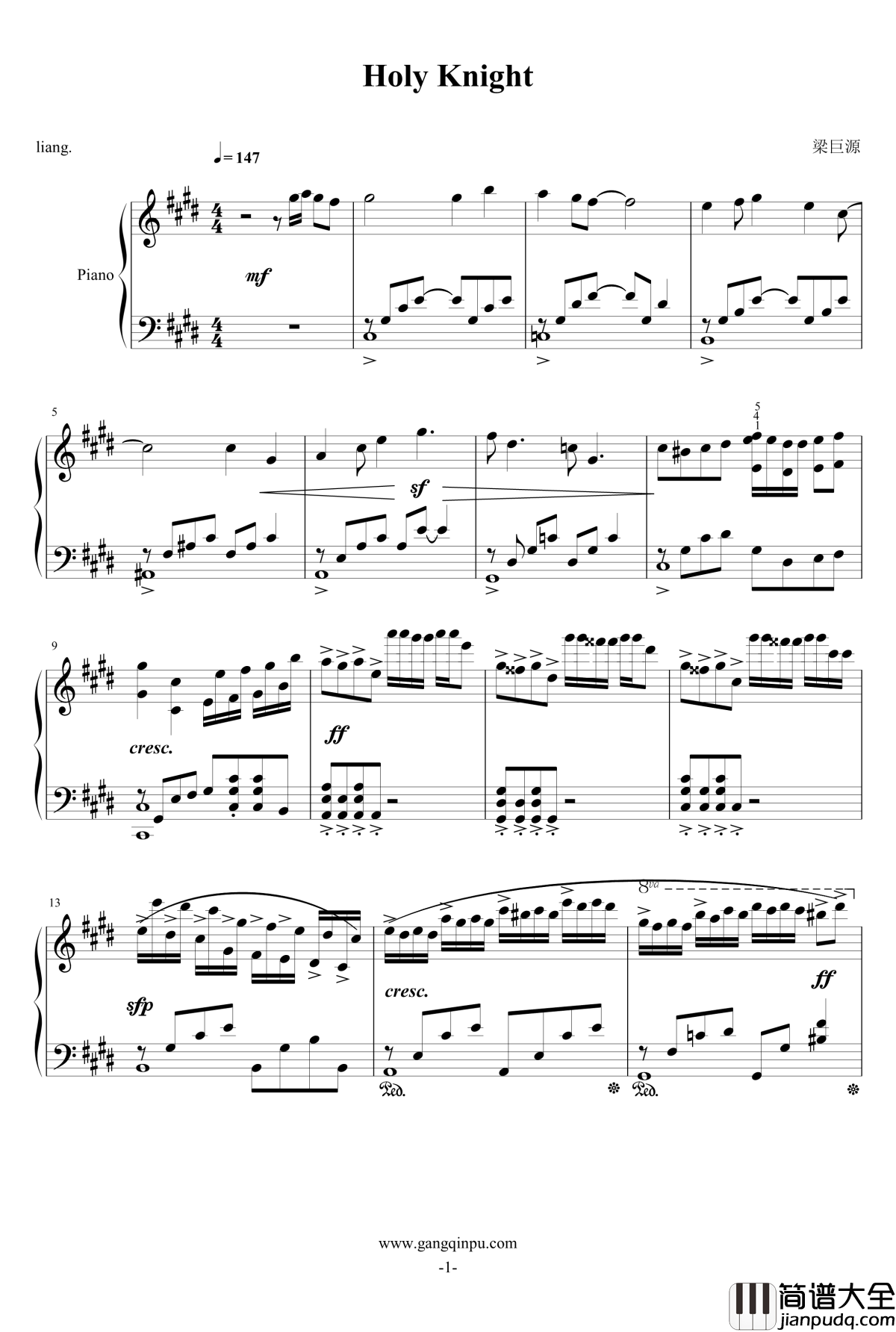 Holy_knight钢琴谱_值得一听_宫崎摩耶