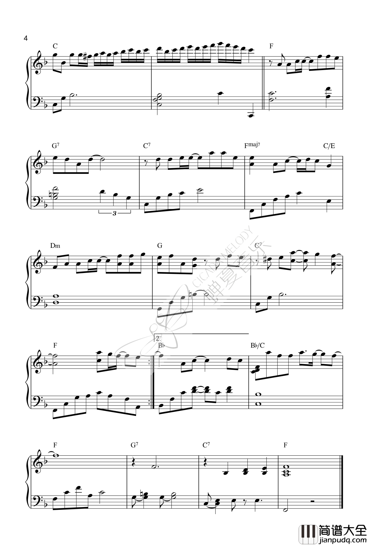 小幸运钢琴谱_田馥甄