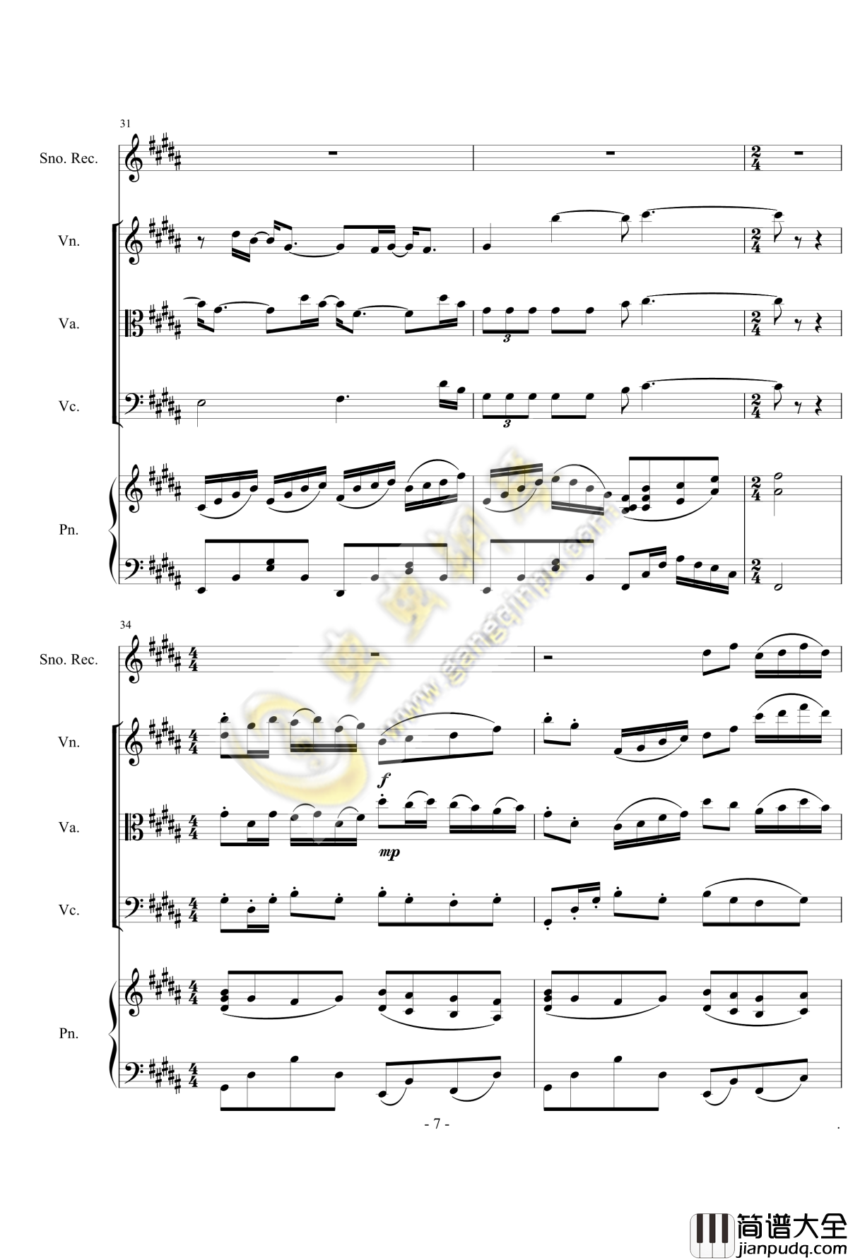 仨人钢琴谱_郭靜