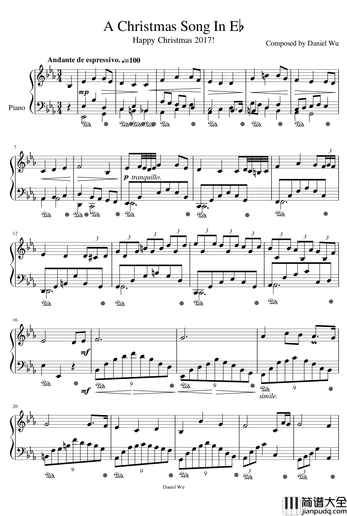 降E大调圣诞歌钢琴谱_DanielInC