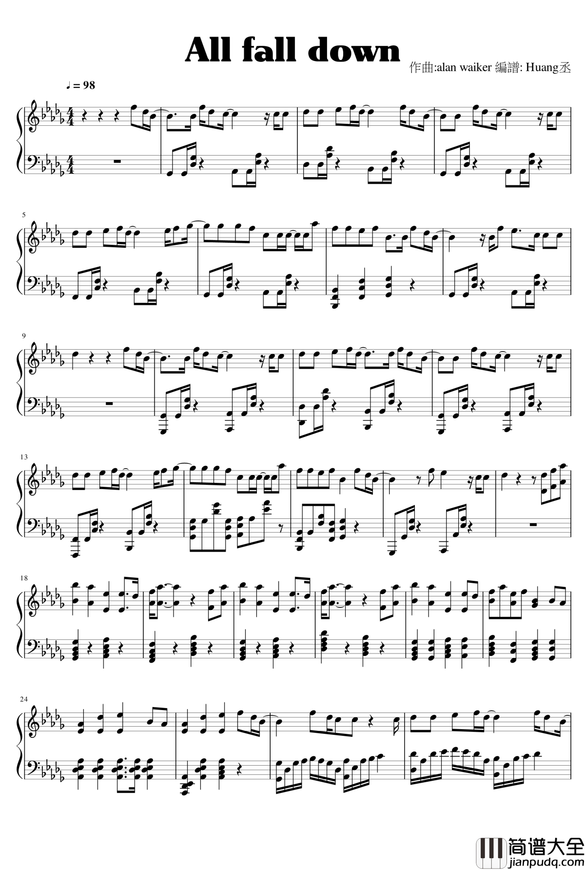 all_falls_down钢琴谱_Alan_Walker
